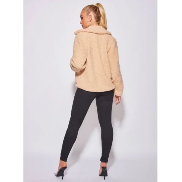 Camel Long Sleeve Collared Teddy Bear Fur Trucker Jacket - Picture 5 of 14